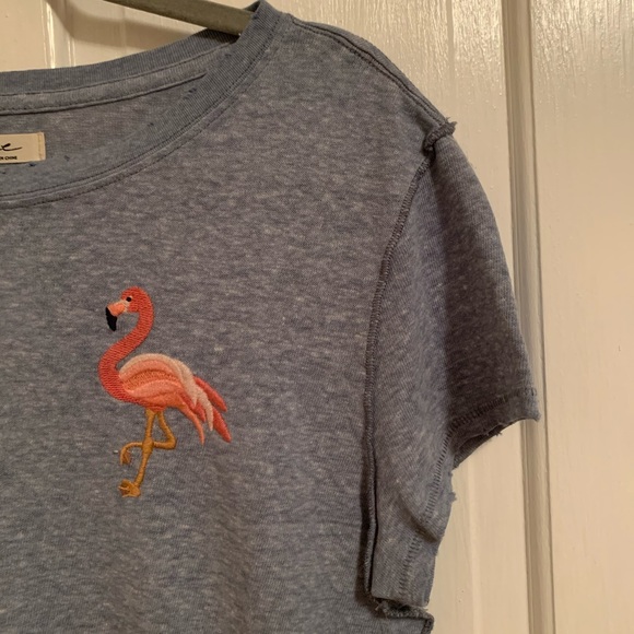 Free People Distressed Tee w Embroidered Flamingo - Picture 8 of 13
